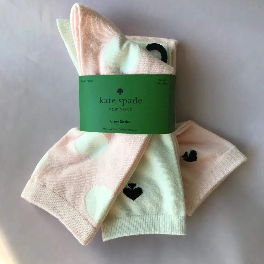 Kate Spade New York Pink White  Crew Socks   3 Pairs